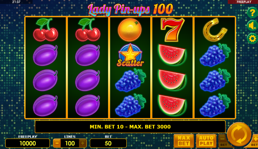 фото інтерфейсу ігрового автомата Lady pinups 100